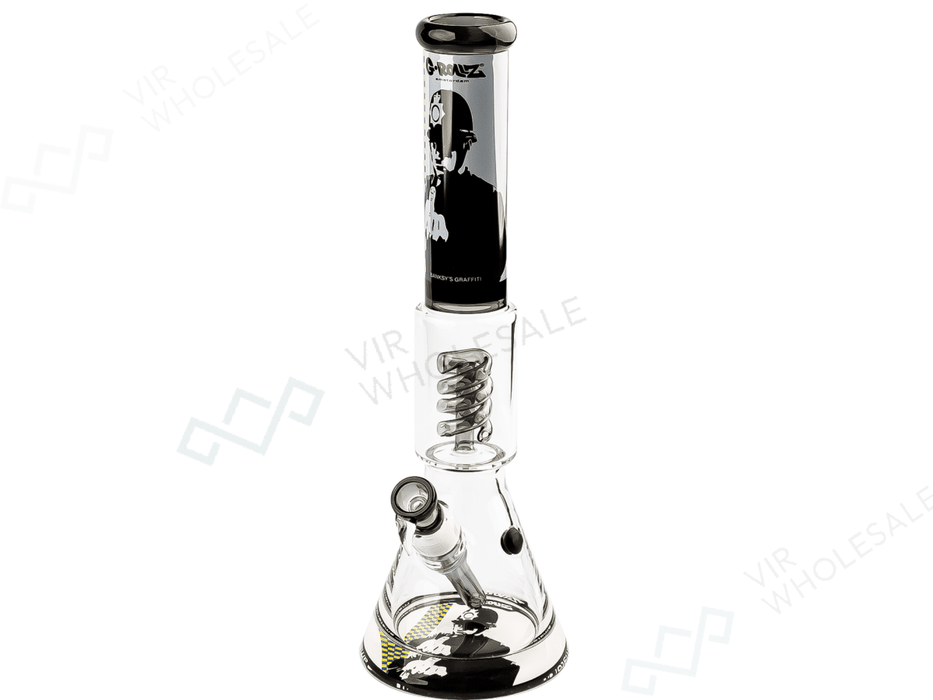 G - Rollz | Banksy’s Graffiti ‘Rude Copper’ – Spiral Percolator Beaker Bong – Black - VIR Wholesale