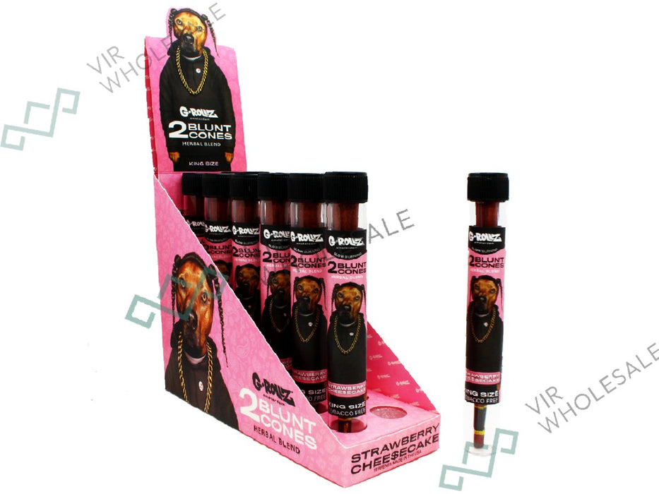 G - ROLLZ Blunt Cones - 12 Tubes Per Pack - 2 Cones Per Tube (Chamomile +Yerba Mate) - Strawberry Cheesecake - VIR Wholesale