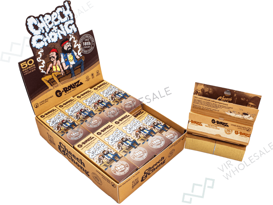 G - Rollz Cheech & Chong “In the Chair” 1¼ Size Papers + Tips – Full Display Box - VIR Wholesale