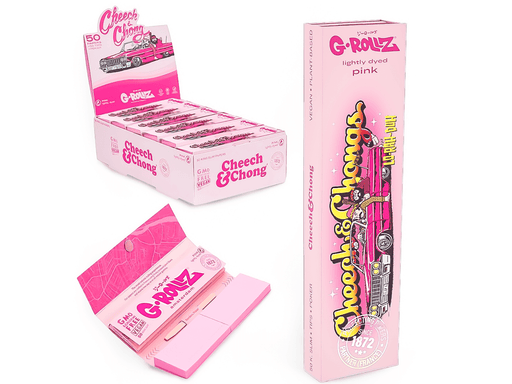 G - Rollz Cheech & Chong™ “Lowrider” Pink King Size Slim Papers + Tips – Full Display Box - VIR Wholesale