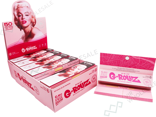 G - Rollz - Fabulous Face - King Size Slim Pink Papers + Tips - VIR Wholesale