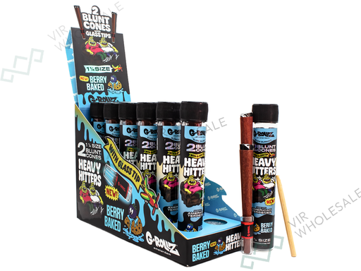 G-ROLLZ - Heavy Hitters - Terpene Blunt Cones with Glass Tip - 12 Glass Tubes Per Box - 2 Cones Per Tube - Berry Bake) 1 ¼ - VIR Wholesale