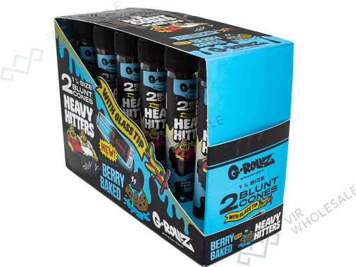 G-ROLLZ - Heavy Hitters - Terpene Blunt Cones with Glass Tip - 12 Glass Tubes Per Box - 2 Cones Per Tube - Berry Bake) 1 ¼ - VIR Wholesale