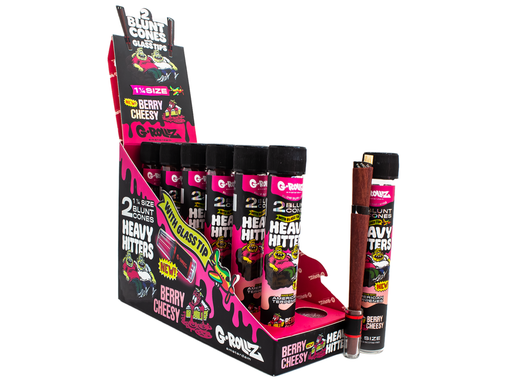 G-ROLLZ - Heavy Hitters - Terpene Blunt Cones with Glass Tip - 12 Glass Tubes Per Box - 2 Cones Per Tube - Berry Cheese 1 ¼ - VIR Wholesale
