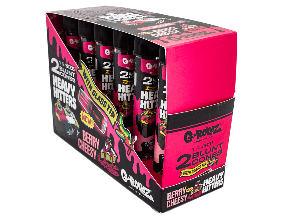 G-ROLLZ - Heavy Hitters - Terpene Blunt Cones with Glass Tip - 12 Glass Tubes Per Box - 2 Cones Per Tube - Berry Cheese 1 ¼ - VIR Wholesale