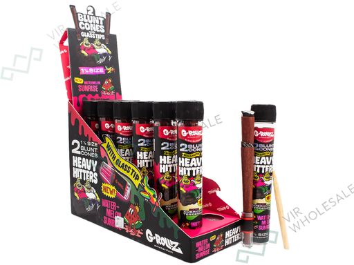 G-ROLLZ - Heavy Hitters - Terpene Blunt Cones with Glass Tip - 12 Glass Tubes Per Box - 2 Cones Per Tube - Watermelon Sunrise 1 ¼ - VIR Wholesale