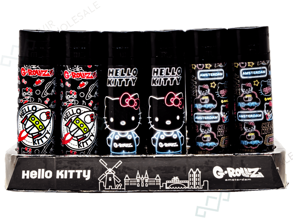 G - Rollz Hello Kitty Lighters – Black Neon Print (30 Per Box, 3 Designs) - VIR Wholesale