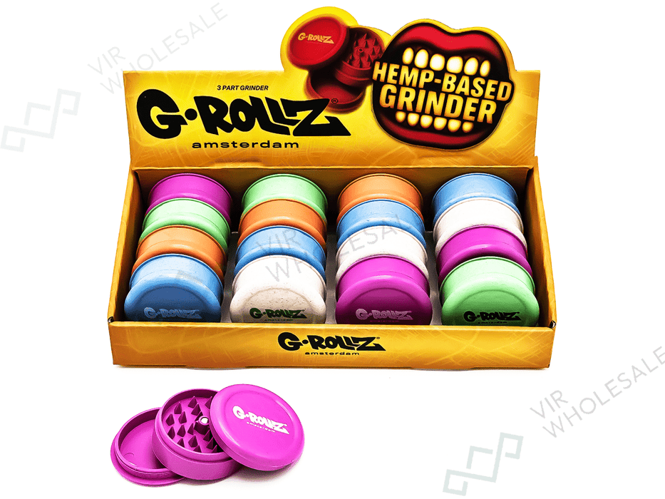 G - Rollz Hemp 3 - Part Grinder – Ø60mm Mix Colour (16pcs/Display) - VIR Wholesale