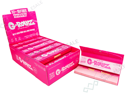 G - ROLLZ - Lightly Dyed Pink - King Size Slim Pink Papers + Tips - VIR Wholesale