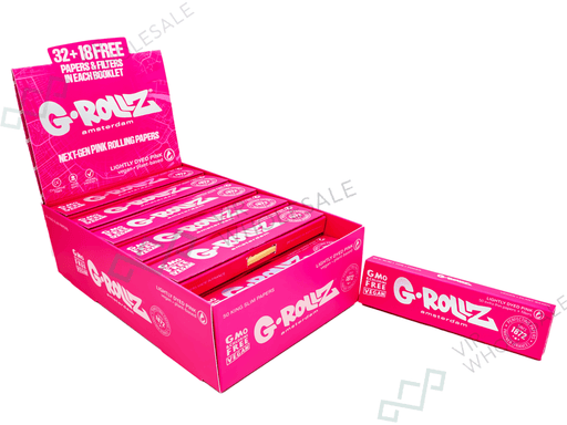 G - ROLLZ - Lightly Dyed Pink - King Size Slim Pink Papers + Tips - VIR Wholesale