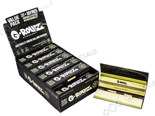 G - Rollz Medicago Sativa Value Pack With 50 Sheets Per Booklet + 18 Extra Tips and Wooden Poker - 24 Booklets Per Box - VIR Wholesale