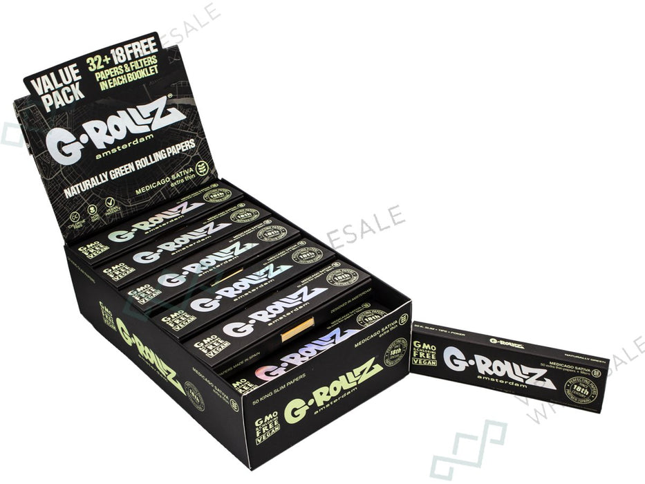 G - Rollz Medicago Sativa Value Pack With 50 Sheets Per Booklet + 18 Extra Tips and Wooden Poker - 24 Booklets Per Box - VIR Wholesale