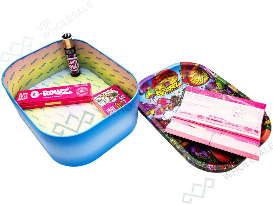 G - Rollz Medium Storage Box Tin with Tray Lid – 7 Unique Designs (17 x 13 x 7cm) (Sold Individually) - VIR Wholesale