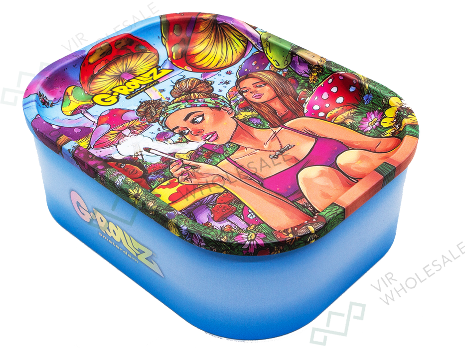 G - Rollz Medium Storage Box Tin with Tray Lid – 7 Unique Designs (17 x 13 x 7cm) (Sold Individually) - VIR Wholesale
