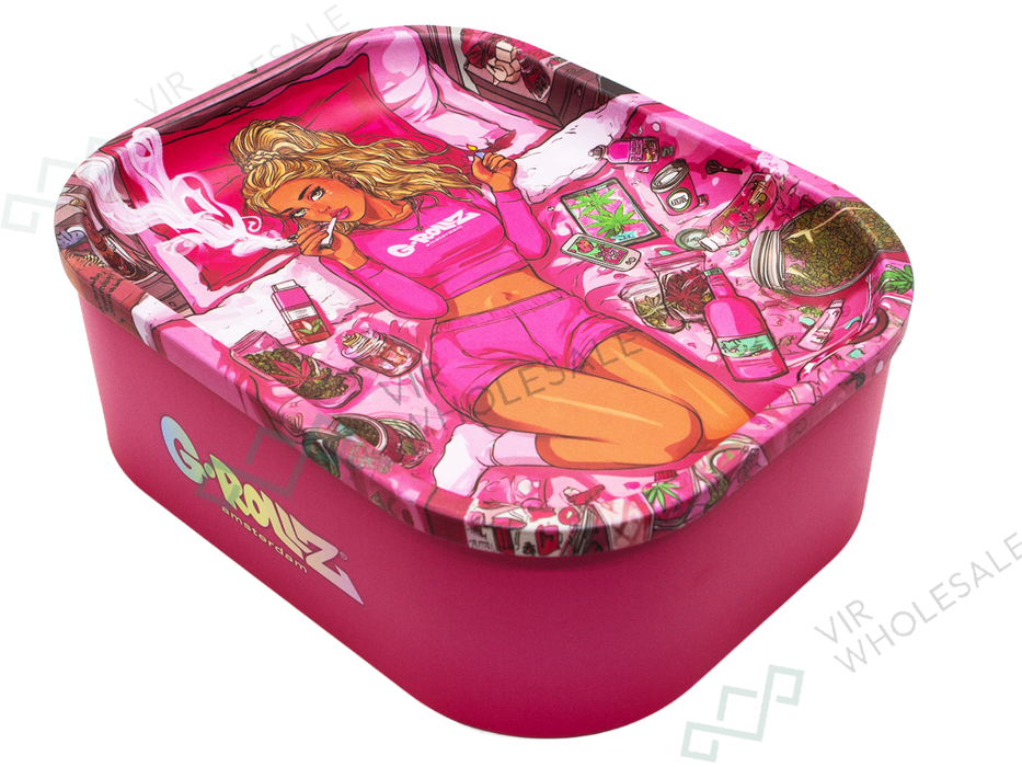 G - Rollz Medium Storage Box Tin with Tray Lid – 7 Unique Designs (17 x 13 x 7cm) (Sold Individually) - VIR Wholesale