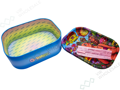 G - Rollz Medium Storage Box Tin with Tray Lid – 7 Unique Designs (17 x 13 x 7cm) (Sold Individually) - VIR Wholesale