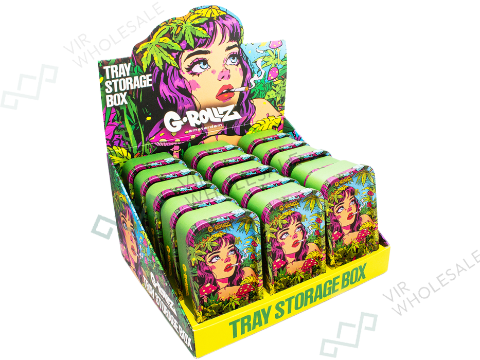 G - ROLLZ Mini Storage Box Tin with Tray Lid – 7 Unique Designs (12.3 x 7 x 3.2cm) - 15 Tins Per Box - VIR Wholesale