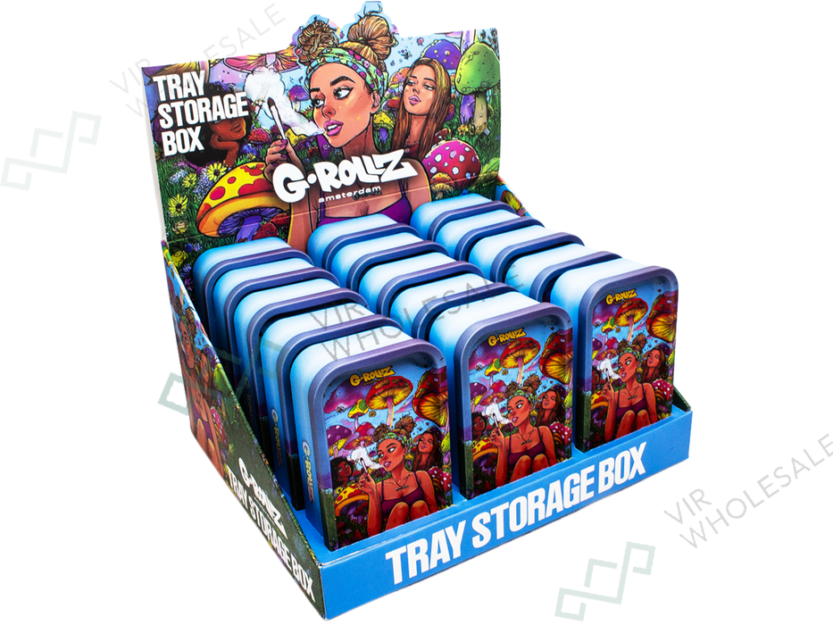 G - ROLLZ Mini Storage Box Tin with Tray Lid – 7 Unique Designs (12.3 x 7 x 3.2cm) - 15 Tins Per Box - VIR Wholesale