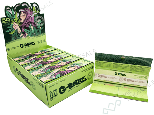 G - Rollz Organic Green Hemp - Mushroom Lady - King Size Slim Papers + Tips - VIR Wholesale