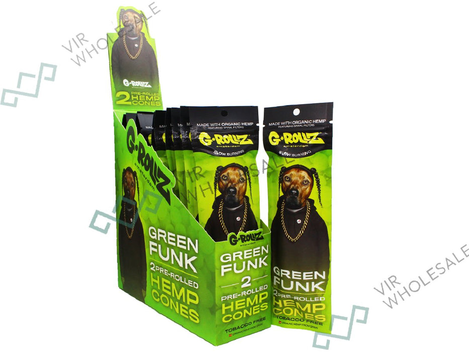 G - ROLLZ Pre - Rolled Hemp Cones - 12 Packs Per Box - 2 Cones Per Pack - Green Funk - VIR Wholesale