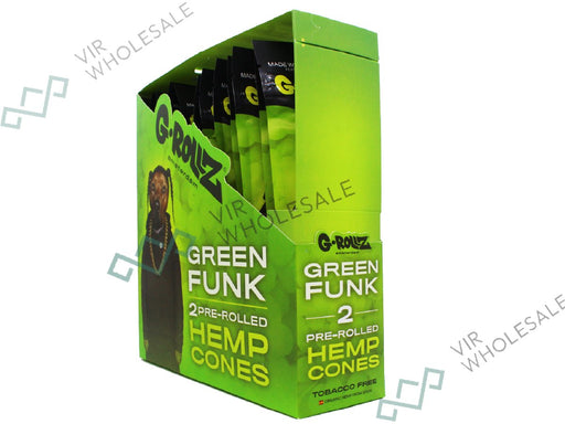 G - ROLLZ Pre - Rolled Hemp Cones - 12 Packs Per Box - 2 Cones Per Pack - Green Funk - VIR Wholesale