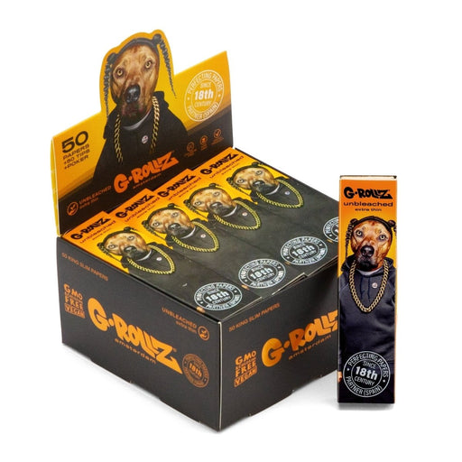 G-Rollz | 'Rap' 50 King Size Unbleached Papers + Tips (20 Booklets Display) - VIR Wholesale