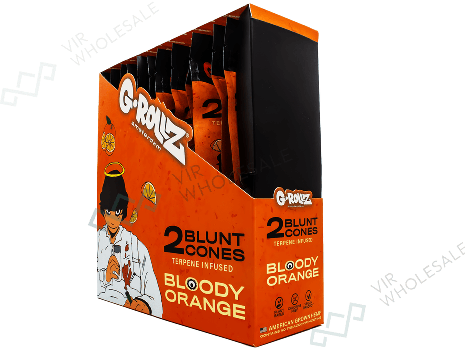 G - Rollz Terpene Blunt Cones – Bloody Orange – 12 Packs Per Box – 2 Cones Per Pack - VIR Wholesale