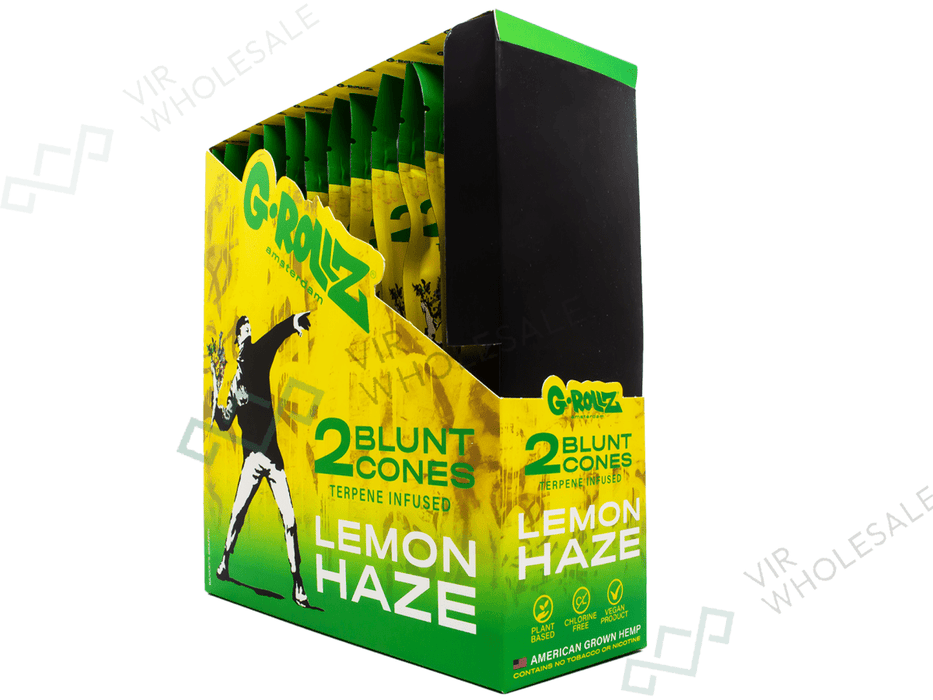 G - Rollz Terpene Blunt Cones – Lemon Haze – 12 Packs Per Box – 2 Cones Per Pack - VIR Wholesale