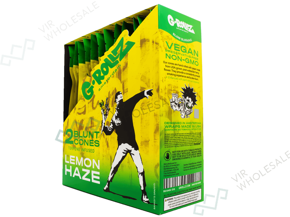 G - Rollz Terpene Blunt Cones – Lemon Haze – 12 Packs Per Box – 2 Cones Per Pack - VIR Wholesale