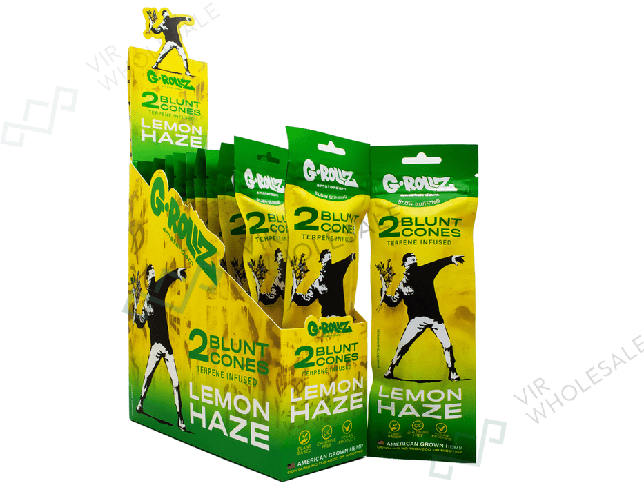 G - Rollz Terpene Blunt Cones – Lemon Haze – 12 Packs Per Box – 2 Cones Per Pack - VIR Wholesale