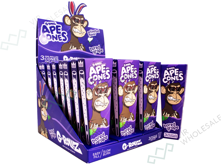 G-ROLLZ Ape Cones - 24 Per Box - 3 Cones Per Pack - Pop Activated Flavoured Filter -Bored Grape