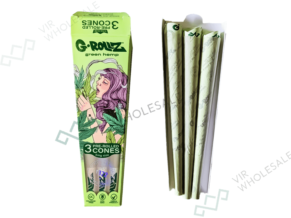 G‑Rollz Cones – Collector 'Colossal Dream' Organic Green Hemp (3 King Size Cones per Pack – 24 Packs per Box) - VIR Wholesale