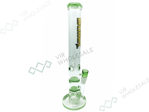 Heavy Glass Bong – Model 1212, 44 cm, 18.8 mm Joint, Green Honeycomb Side Chillum - VIR Wholesale
