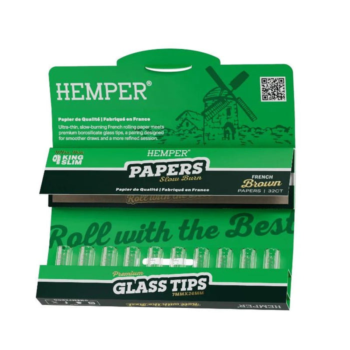 Hemper French brown paper + 7mm glass tips - VIR Wholesale