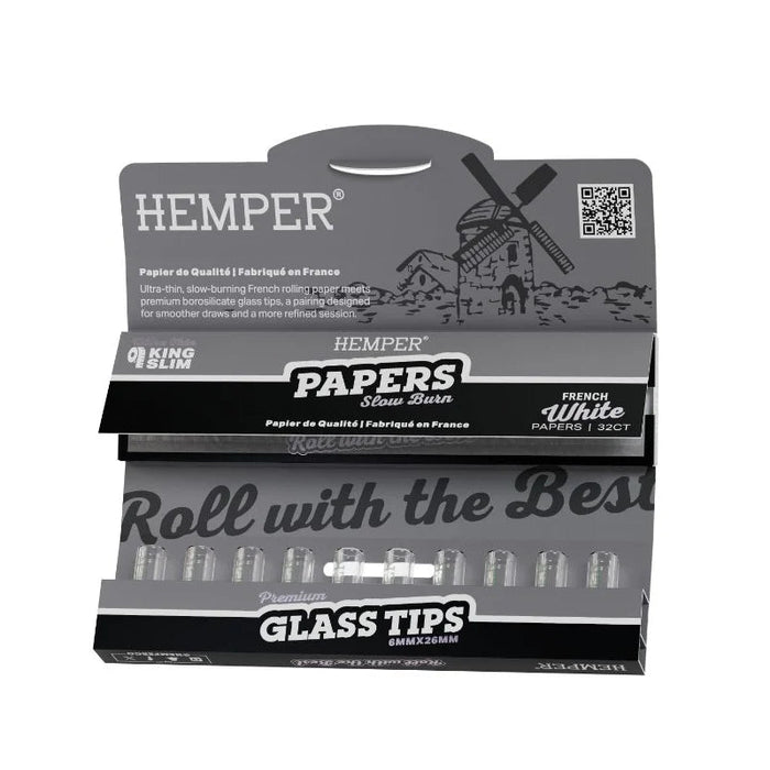 Hemper French White paper + 6mm glass tips - VIR Wholesale