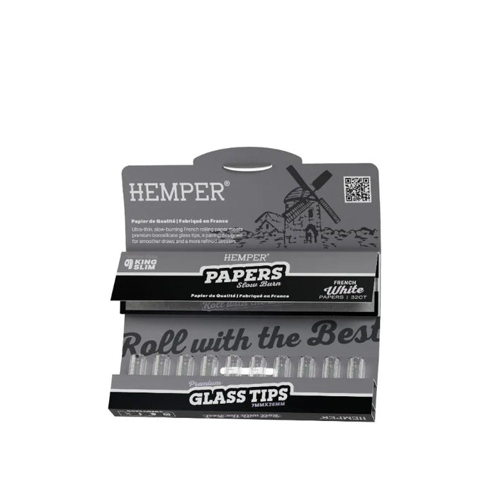 Hemper French White paper + 7mm glass tips - VIR Wholesale