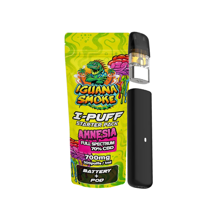 Iguana Smoke I-Puff Amnesia 1ml CBD Vape Starter Pack (700mg) - VIR Wholesale