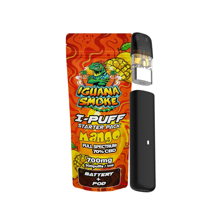 Iguana Smoke I-Puff Mango 1ml CBD Vape Starter Pack (700mg) - VIR Wholesale