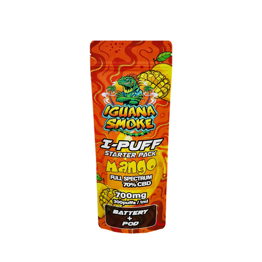 Iguana Smoke I-Puff Mango 1ml CBD Vape Starter Pack (700mg) - VIR Wholesale
