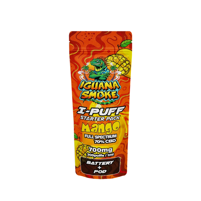 Iguana Smoke I-Puff Mango 1ml CBD Vape Starter Pack (700mg) - VIR Wholesale