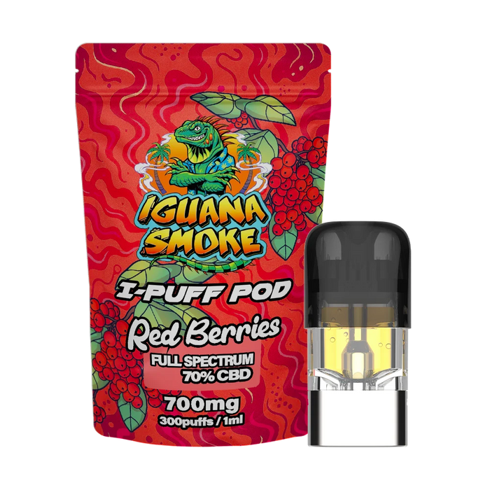 Iguana Smoke I-Puff Red Berries 1ml CBD Vape Replacement Pod (700mg) - VIR Wholesale