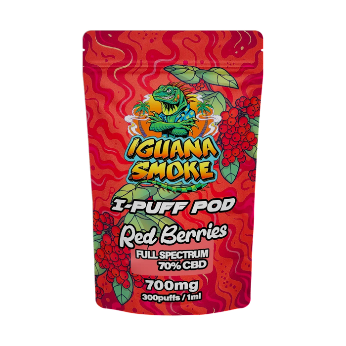 Iguana Smoke I-Puff Red Berries 1ml CBD Vape Replacement Pod (700mg) - VIR Wholesale