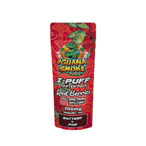 Iguana Smoke I-Puff Red Berries 1ml CBD Vape Starter Pack (700mg) - VIR Wholesale