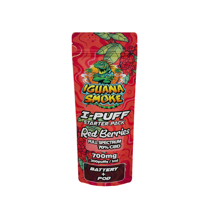 Iguana Smoke I-Puff Red Berries 1ml CBD Vape Starter Pack (700mg) - VIR Wholesale