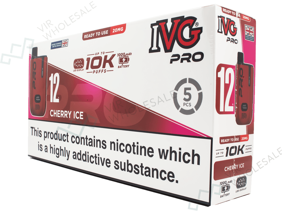 IVG PRO 10000 Puff Rechargeable Vape - 5 Vapes Per Box - 12ml (Complia VIR Wholesale IVG PRO 10000 Puff Rechargeable Vape - 5 Vapes Per Box - 12ml (Complia VIR Wholesale