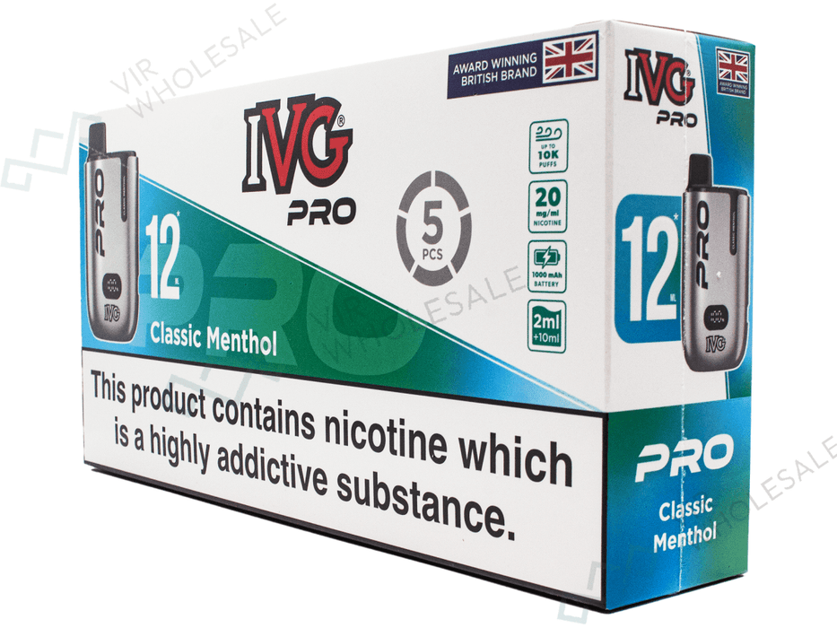 IVG PRO 10000 Puff Rechargeable Vape - 5 Vapes Per Box - 12ml (Complia VIR Wholesale IVG PRO 10000 Puff Rechargeable Vape - 5 Vapes Per Box - 12ml (Complia VIR Wholesale