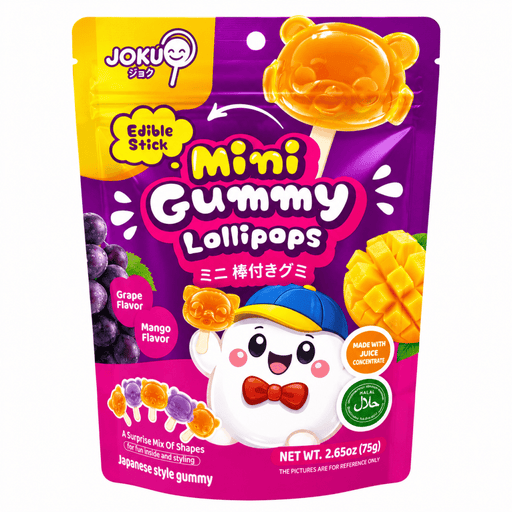 Joku Halal Mini Gummy Lollipops Mystery Flavours 75g (10 Packs Per Box) - VIR Wholesale