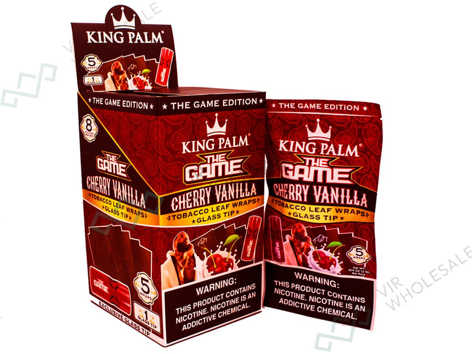 King Palm Cherry Vanilla (The Game) Wraps (Tobacco Sheets) 5 Wraps Per Pack - 8 Packs Per Box - VIR Wholesale