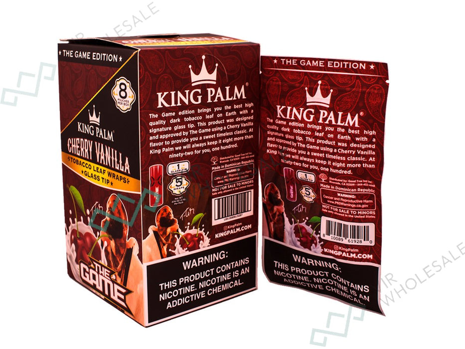 King Palm Cherry Vanilla (The Game) Wraps (Tobacco Sheets) 5 Wraps Per Pack - 8 Packs Per Box - VIR Wholesale