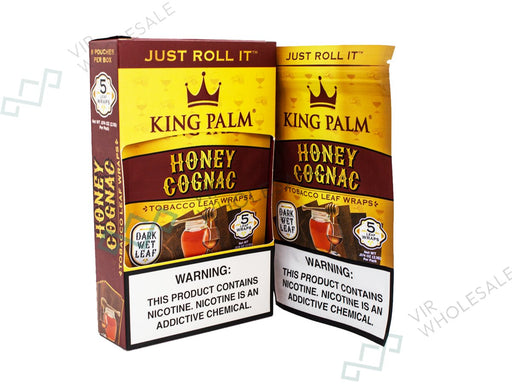 King Palm Honey Cognac Wraps (Tobacco Sheets) 5 Wraps Per Pack - 8 Packs Per Box - VIR Wholesale